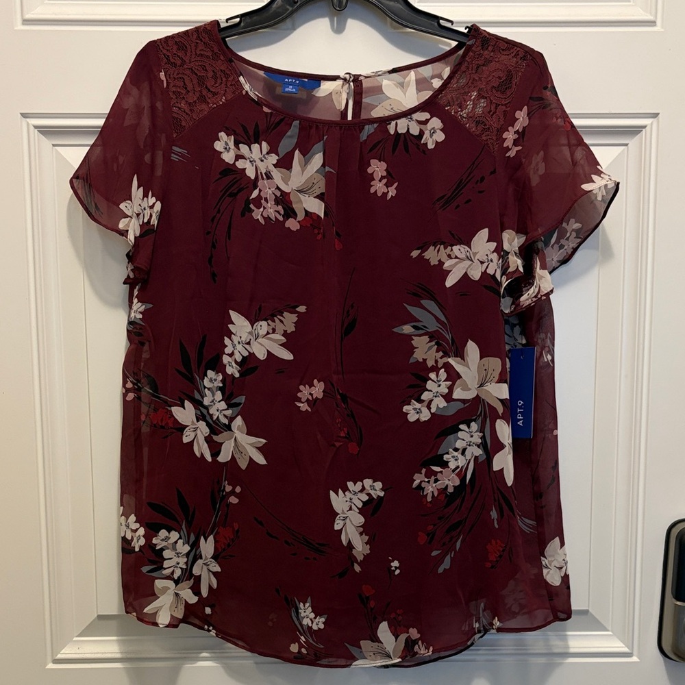Apt. 9 Burgundy Floral Blouse